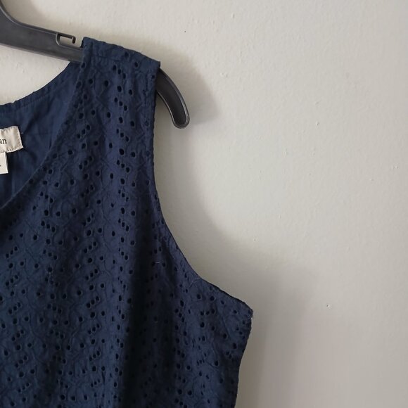 VTG L.L Bean Women's Sheath Dress Size 18 Blue Zipper Sleeveless 100% Cotton - Picture 7 of 16